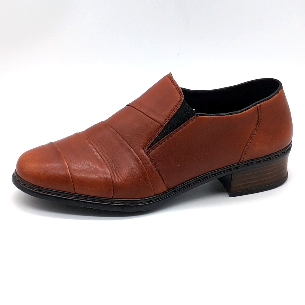 Rieker Shoes Womens Brown 7.5 Leather Loafers Antistress Slip On Stretch Comfort